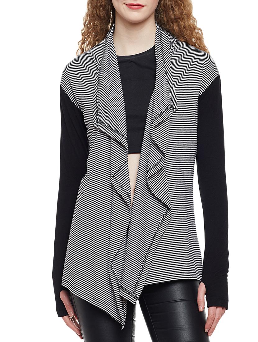 thumb hole sleeved striped shrug - 14384005 - Zoom Image - 1