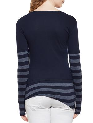 thumb hole sleeved striped tee - 14384013 - Standard Image - 3