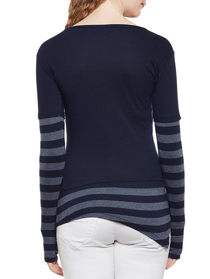 thumb hole sleeved striped tee - 14384013 - Zoom Image - 3