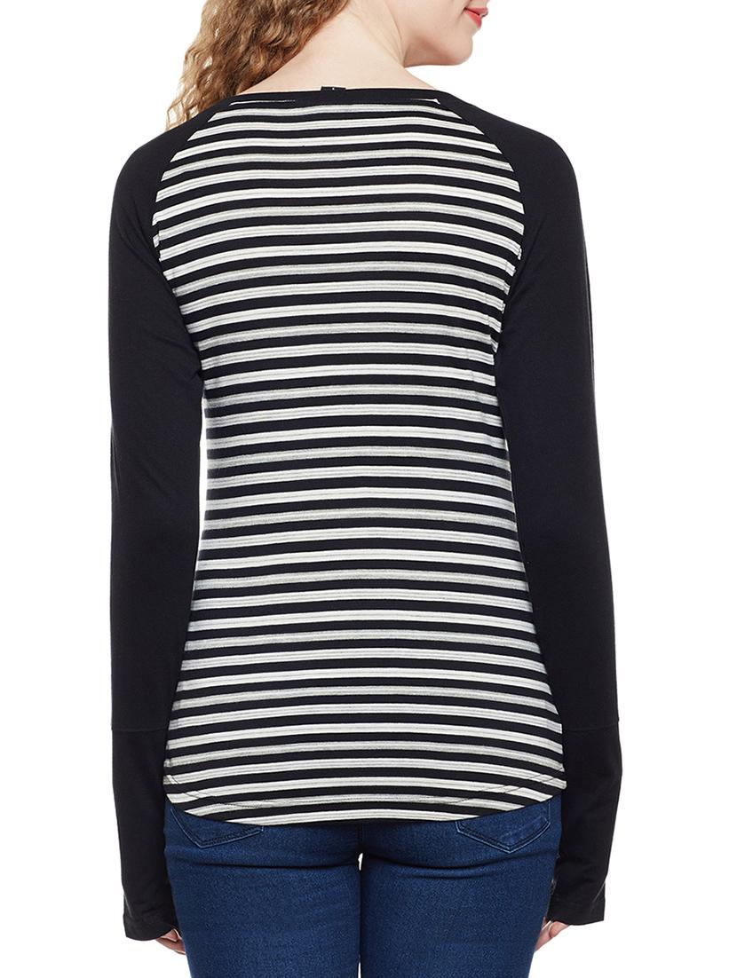 thumb hole sleeved striped tee - 14384019 - Zoom Image - 3