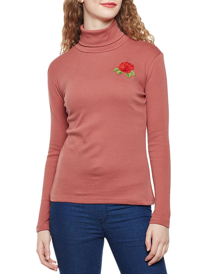 embroidered patch turtle neck top - 14384026 - Zoom Image - 1