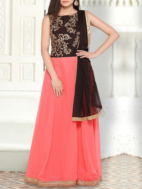 pink flared semi-stitched suit - 14385876 - Very Small Image - 1