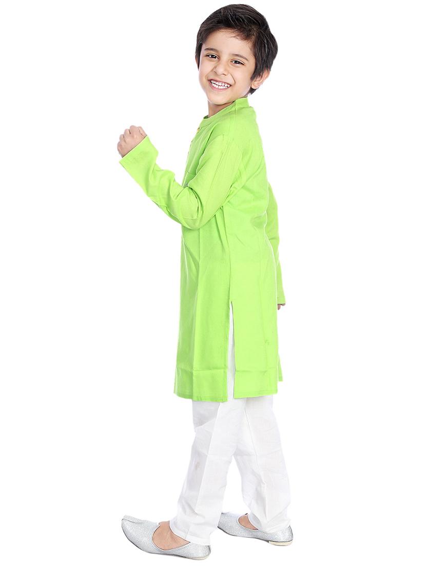 green silk blend kurta pyjama set - 14387752 - Zoom Image - 1