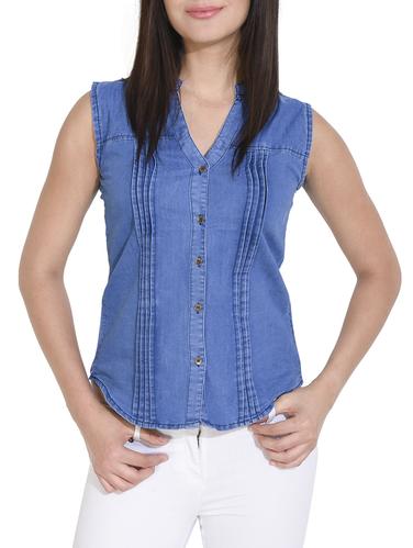 solid blue denim shirt - 14388660 - Very Small Image - 1