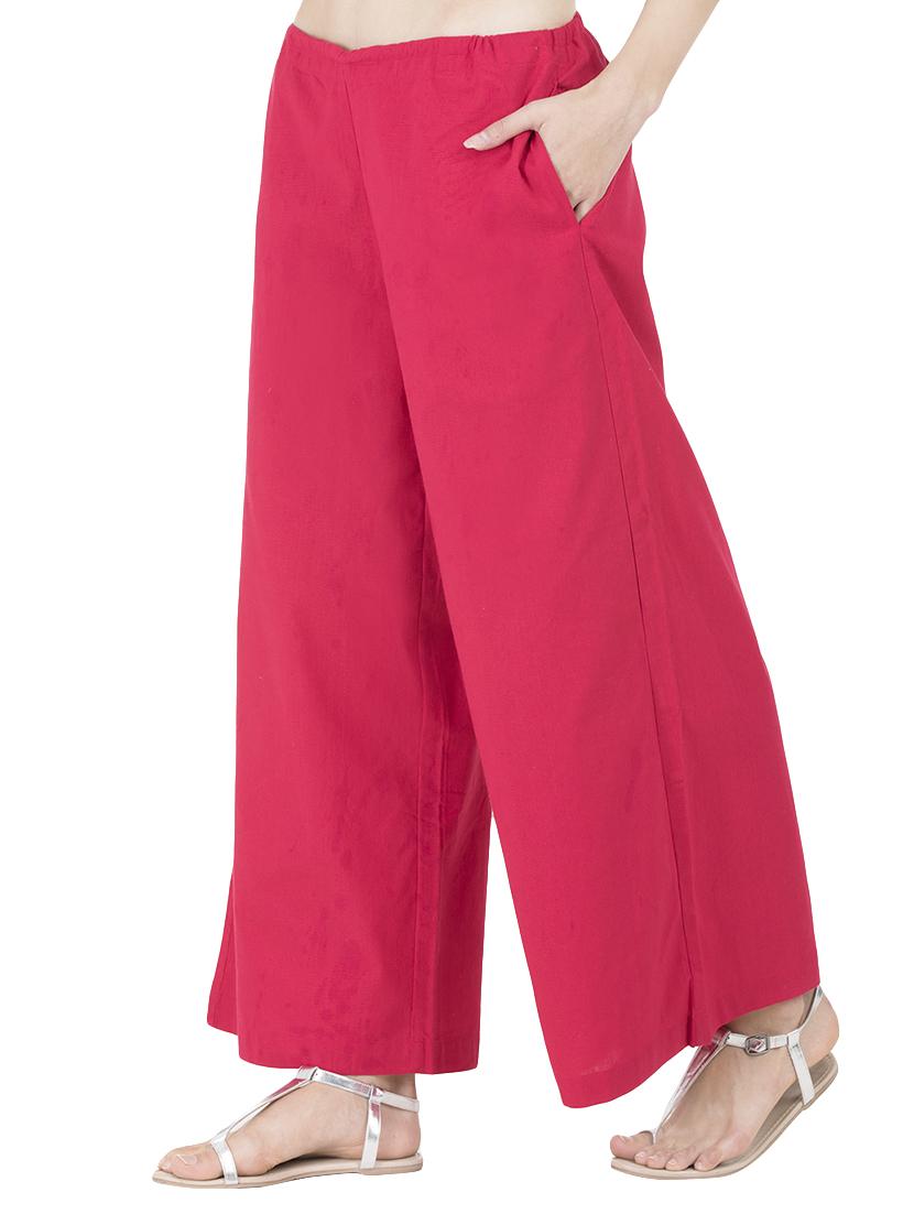 pink cotton casual palazzo - 14388777 - Zoom Image - 2