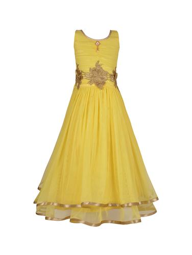 yellow net party gown - 14390370 - Very Small Image - 1
