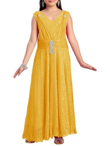 yellow net party gown - 14390634 - Very Small Image - 1