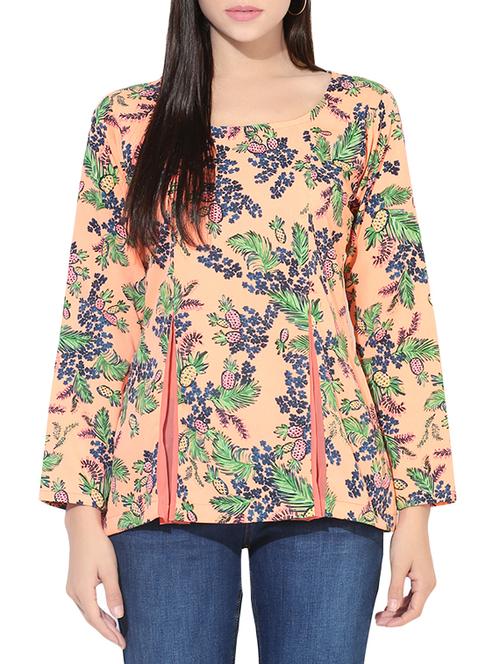 orange crepe floral top - 14391170 - Standard Image - 1