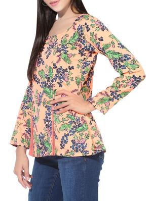 orange crepe floral top - 14391170 - Standard Image - 2