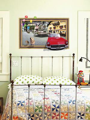 red car and dog 3d theme wall stickers - 14391442 - Standard Image - 3