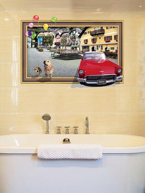 red car and dog 3d theme wall stickers - 14391442 - Standard Image - 4