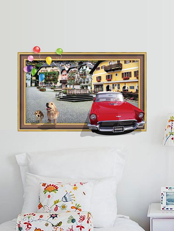 red car and dog 3d theme wall stickers - 14391442 - Zoom Image - 1