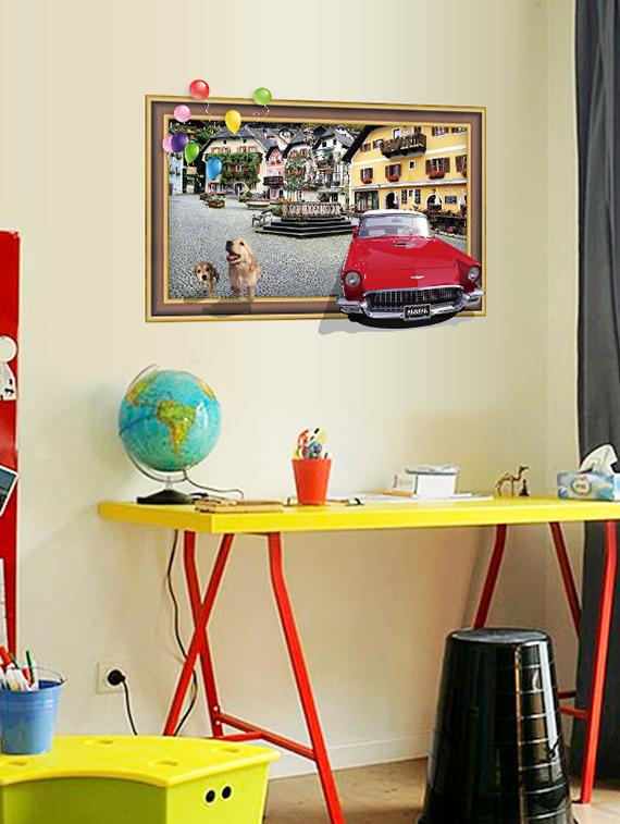 red car and dog 3d theme wall stickers - 14391442 - Zoom Image - 2