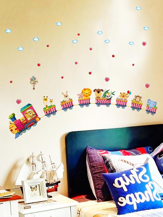 cartoon train animals decals design theme wall stickers - 14391446 - Zoom Image - 1