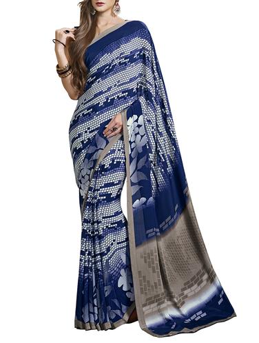 Blue printed saree with blouse - 14394036 - Very Small Image - 1
