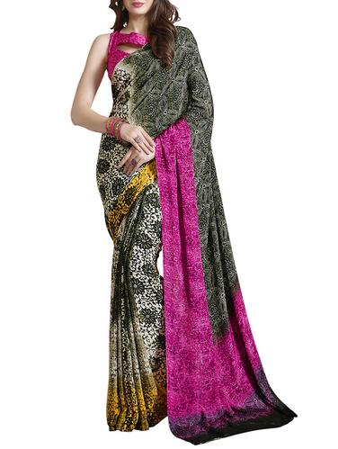multicolored printed saree with blouse - 14394040 - Very Small Image - 1