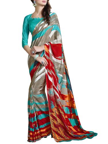 Grey printed saree with blouse - 14394043 - Very Small Image - 1