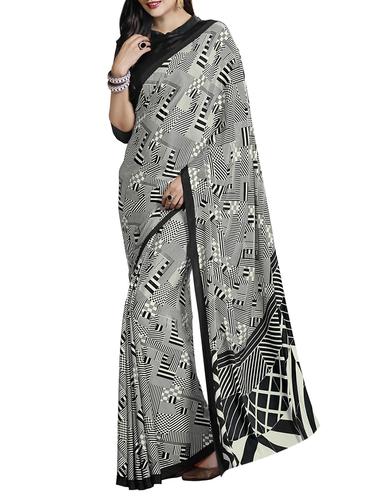 Grey printed saree with blouse - 14394055 - Very Small Image - 1
