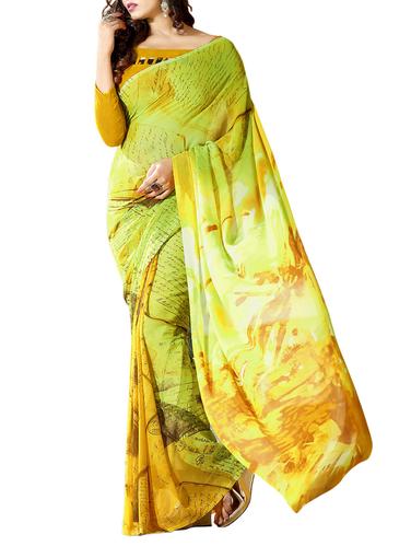 Green printed saree with blouse - 14394067 - Very Small Image - 1