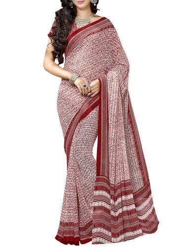 Red printed saree with blouse - 14394083 - Very Small Image - 1