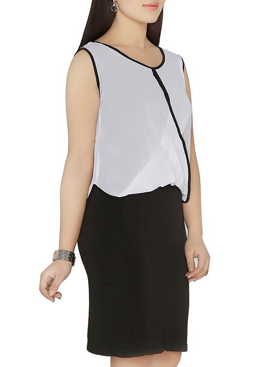 contrast piping blouson dress - 14394116 - Zoom Image - 2