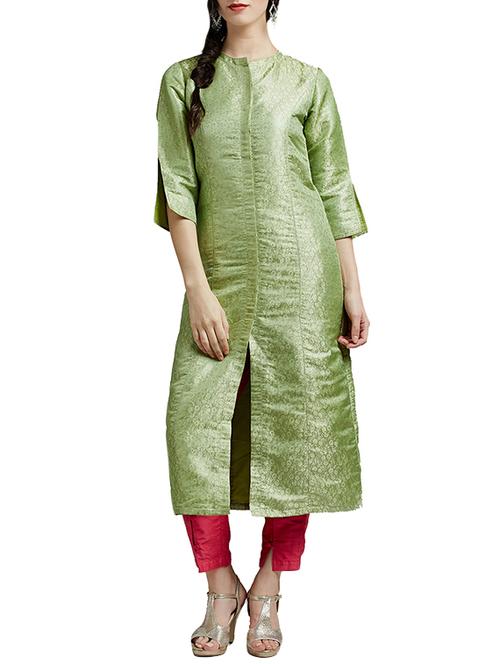 green viscose kurta pant set - 14394135 - Standard Image - 1