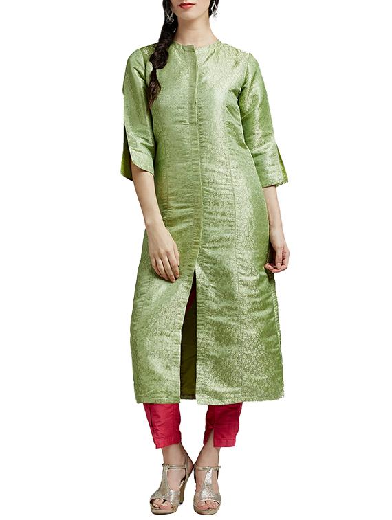 green viscose kurta pant set - 14394135 - Zoom Image - 1