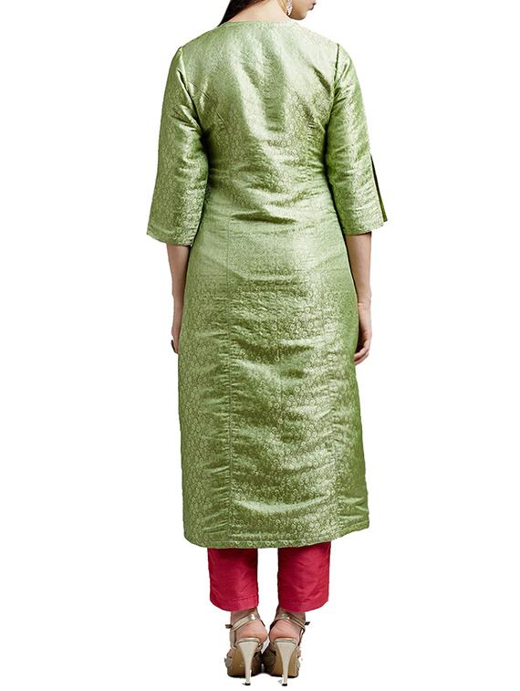 green viscose kurta pant set - 14394135 - Zoom Image - 3