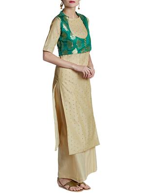 beige kurta palazzo set - 14394138 - Standard Image - 2