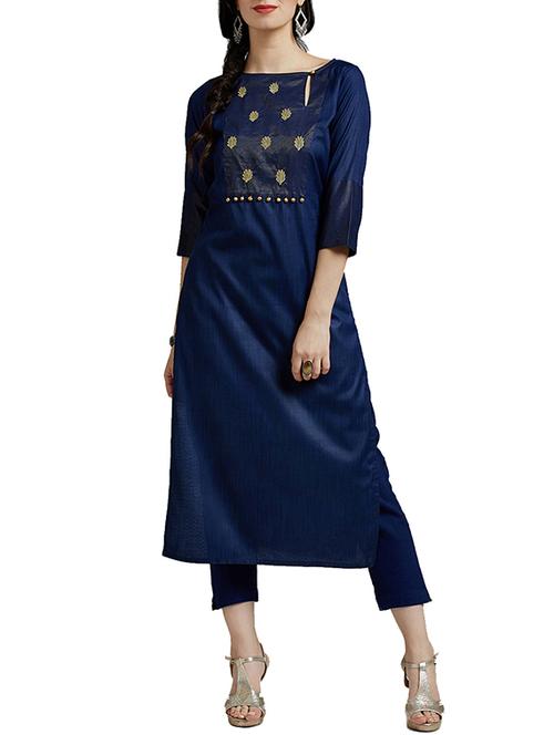 blue silk kurta pant set - 14394144 - Standard Image - 1