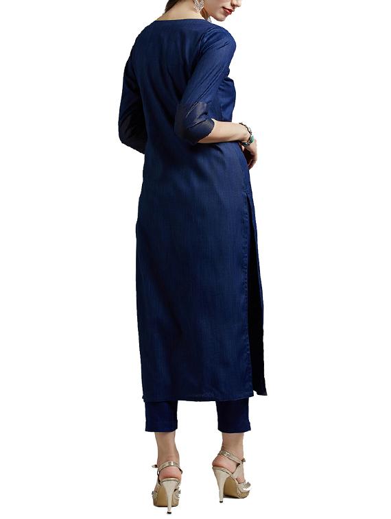 blue silk kurta pant set - 14394144 - Zoom Image - 3