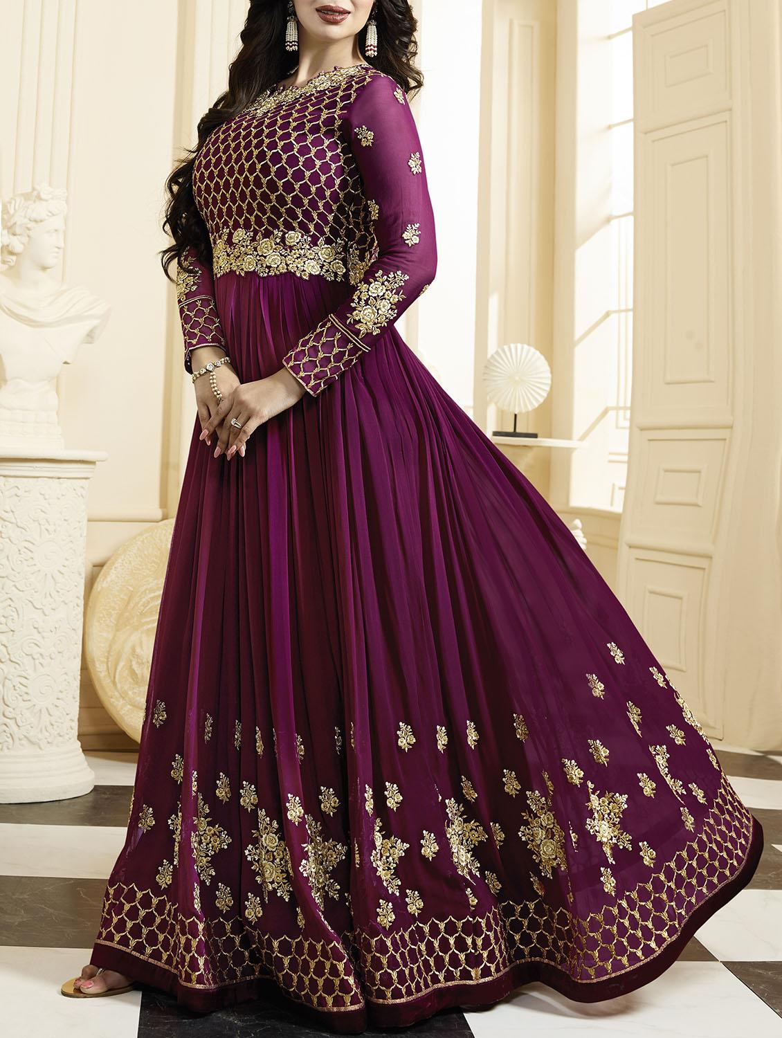 purple flared semi-stitched suit - 14394889 - Zoom Image - 2