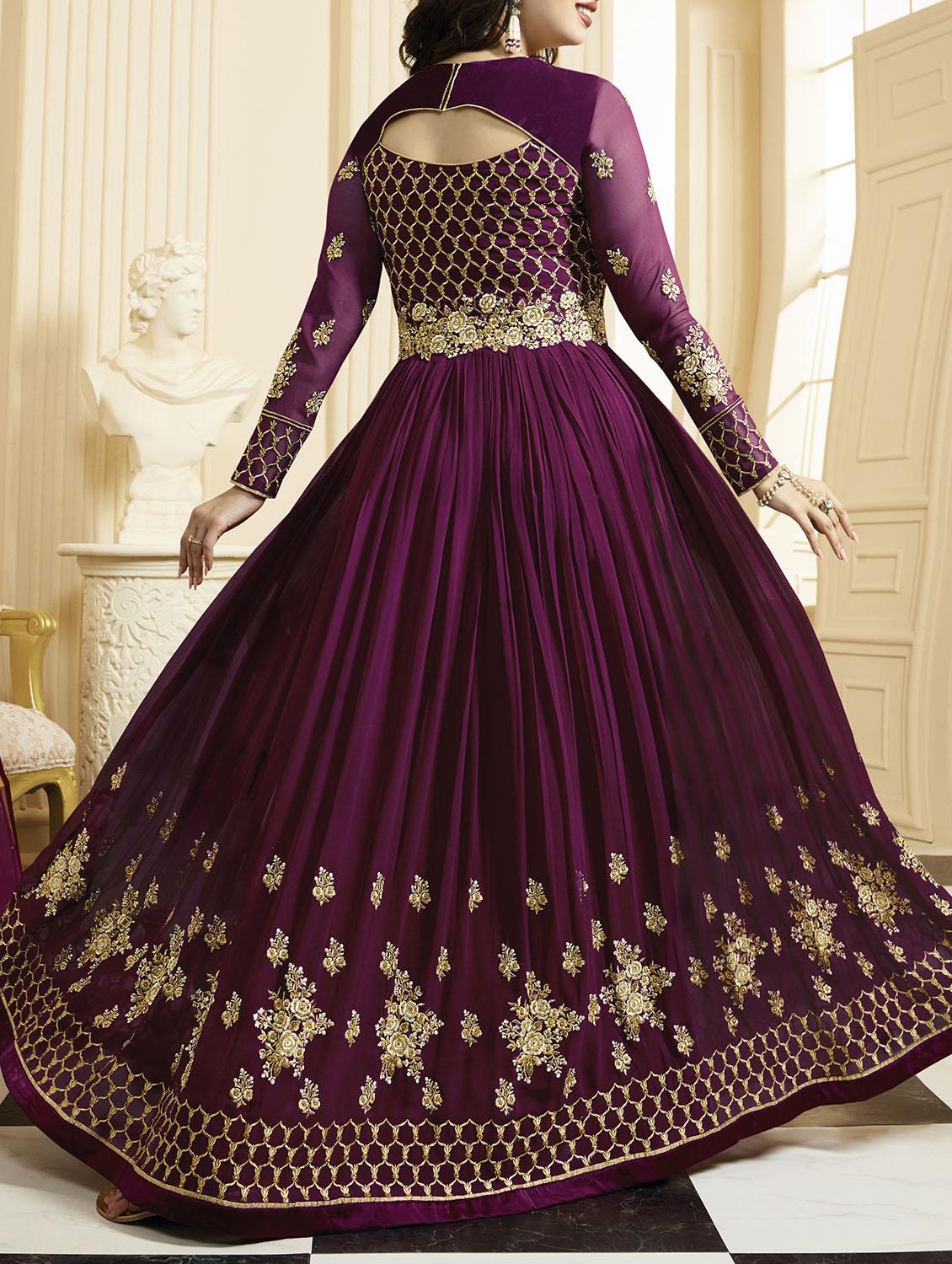 purple flared semi-stitched suit - 14394889 - Zoom Image - 3