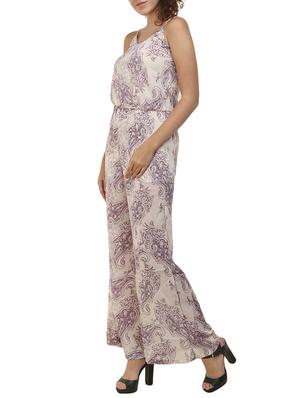 beige printed full leg jumpsuit - 14395024 - Standard Image - 2