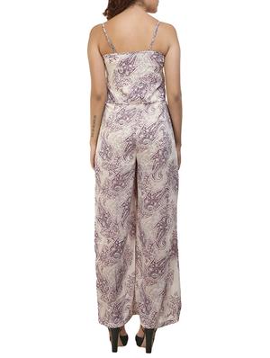 beige printed full leg jumpsuit - 14395024 - Standard Image - 3