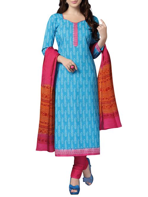 blue cotton printed dress material - 14395911 - Standard Image - 1