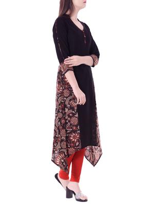 black cotton asymmetric kurta - 14396296 - Standard Image - 2