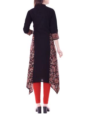 black cotton asymmetric kurta - 14396296 - Standard Image - 3
