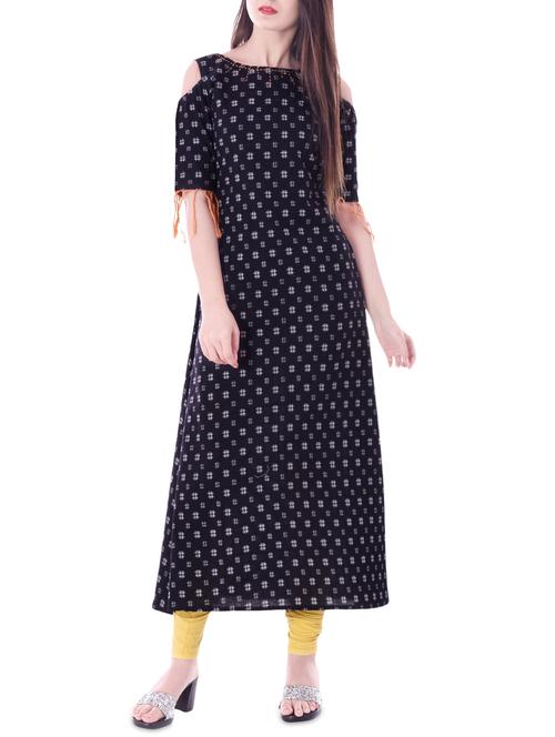 black cotton aline kurta - 14396301 - Standard Image - 1
