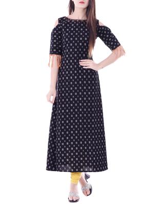 black cotton aline kurta - 14396301 - Standard Image - 2