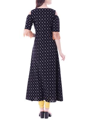 black cotton aline kurta - 14396301 - Standard Image - 3