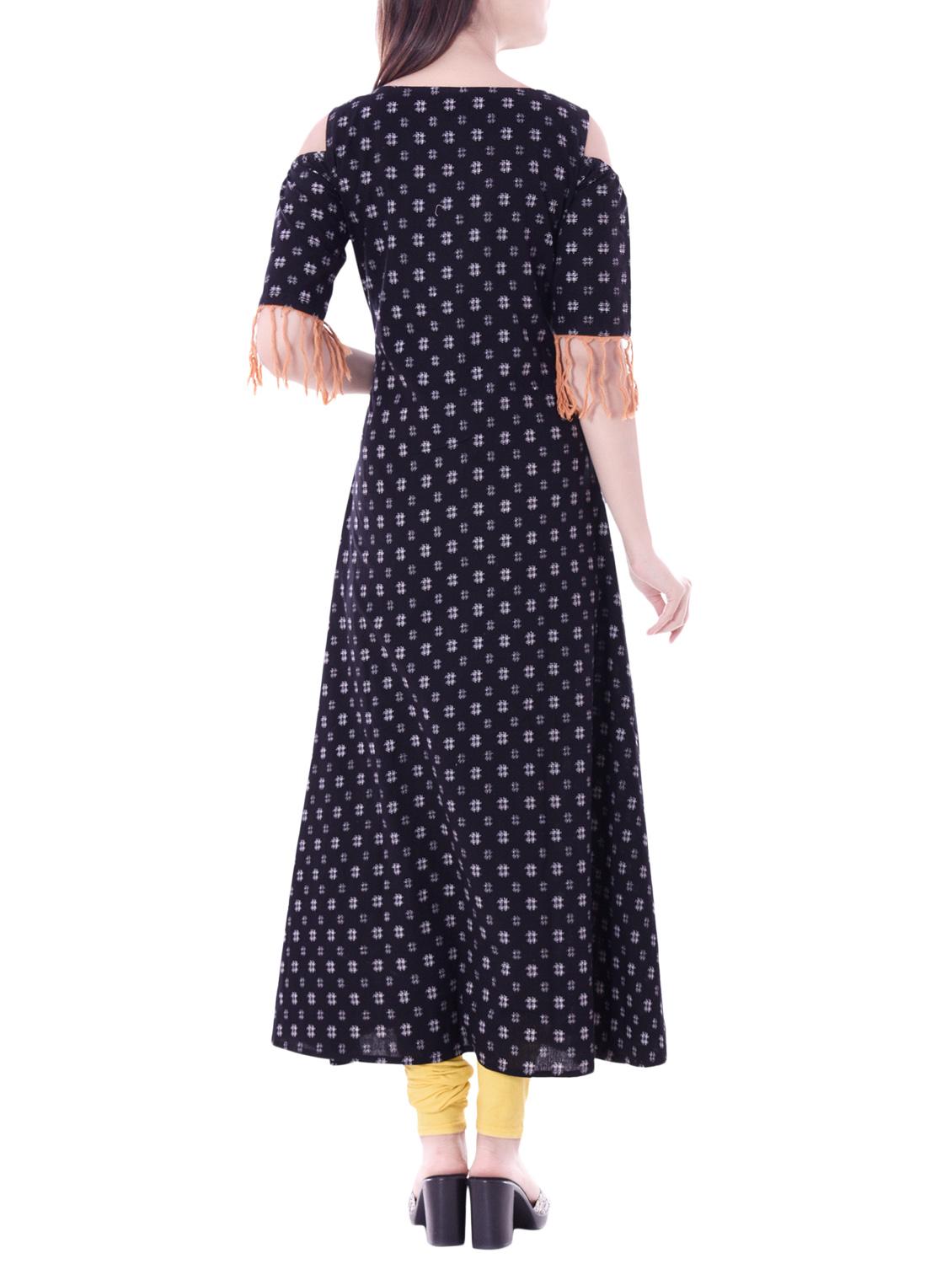 black cotton aline kurta - 14396301 - Zoom Image - 3