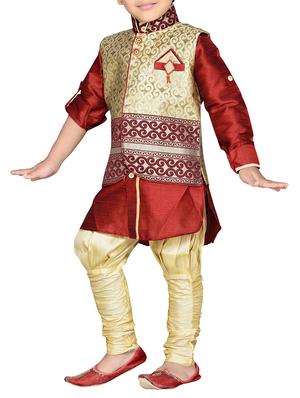red silk blend sherwani set - 14397232 - Standard Image - 3