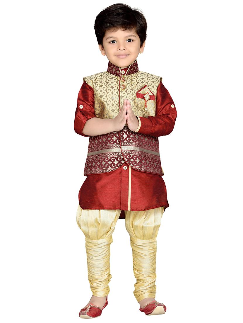 red silk blend sherwani set - 14397232 - Zoom Image - 2