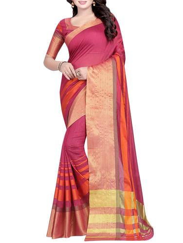 Pink cotton silk bordered saree with blouse - 14397868 - Very Small Image - 1