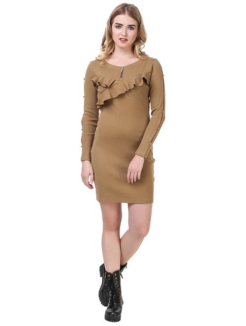 frill detail solid bodycon dress - 14397871 - Standard Image - 1
