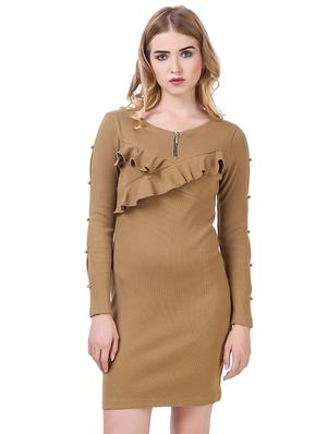 frill detail solid bodycon dress - 14397871 - Standard Image - 2