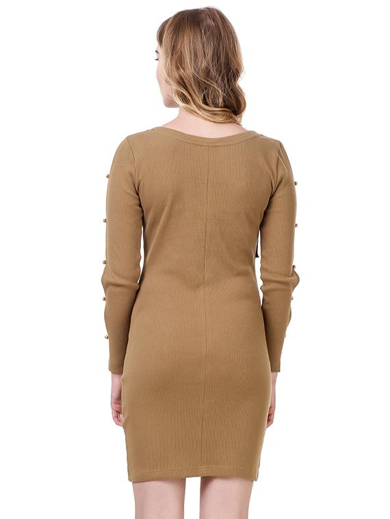 frill detail solid bodycon dress - 14397871 - Zoom Image - 4