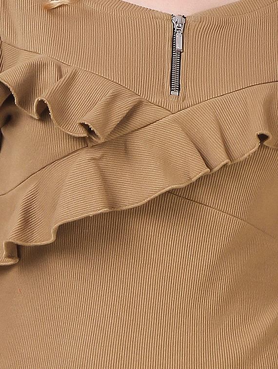 frill detail solid bodycon dress - 14397871 - Zoom Image - 5