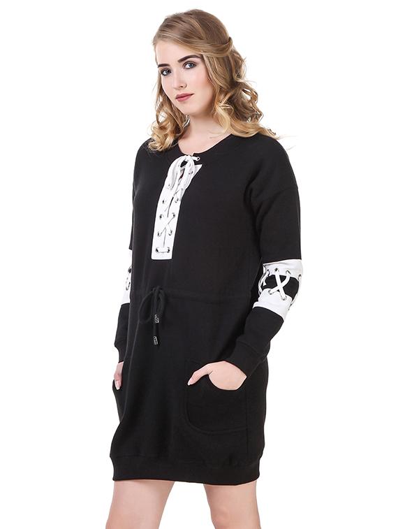 black fleece shift dress - 14397872 - Zoom Image - 2